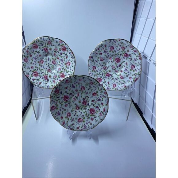 Rosina 5” Bone China teacup saucer, Made in England Chintz pattern set of 3 - Picture 4 of 16